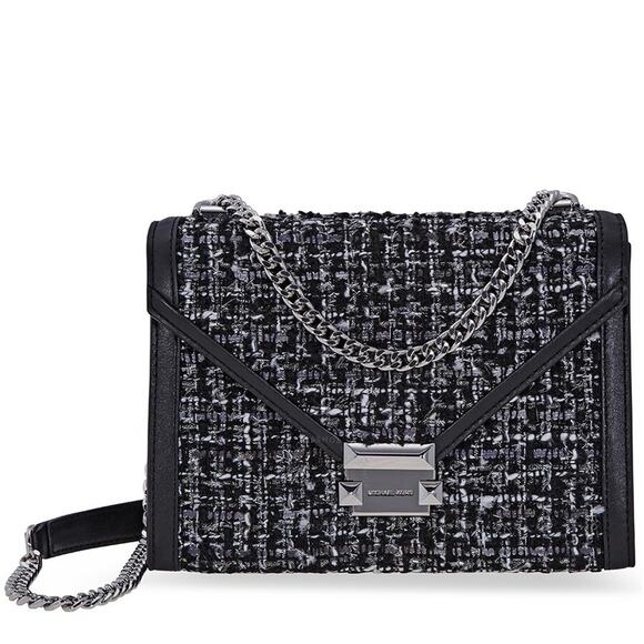 Michael Kors Handbags - Michael Kors Whitney Medium Tweed Flap Chain Strap Shoulder Bag (Black)